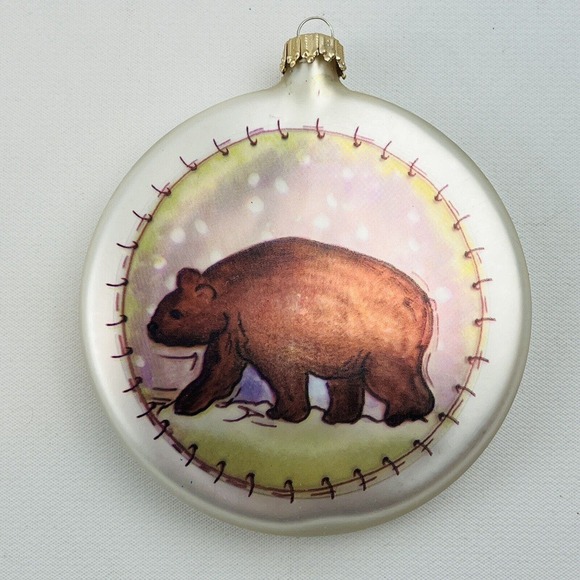 Christmas by Krebs Lakeside Lodge Bear Ornament Box of 2 Disc Glass Leslie Blake - Picture 3 of 7